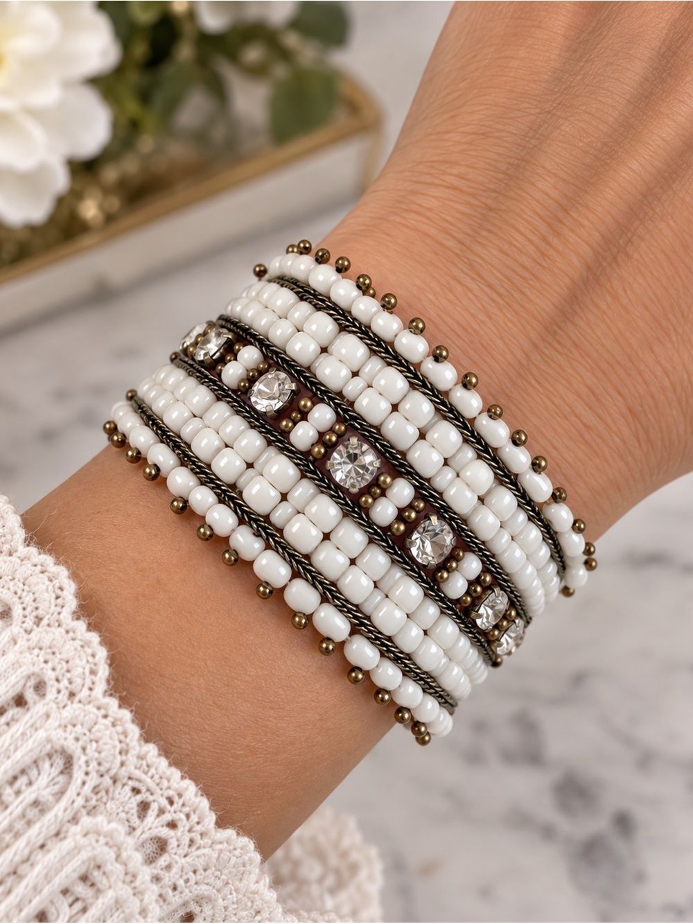 Boho Western Beaded Crystal Cuff‎ Bracelet
